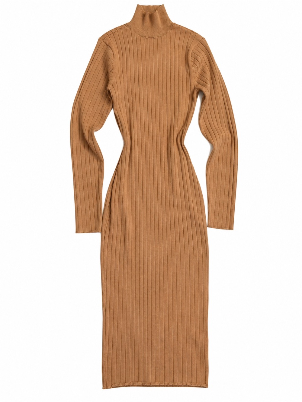 Fashion Nova Ribbed Turtleneck Midi Dress in Tan